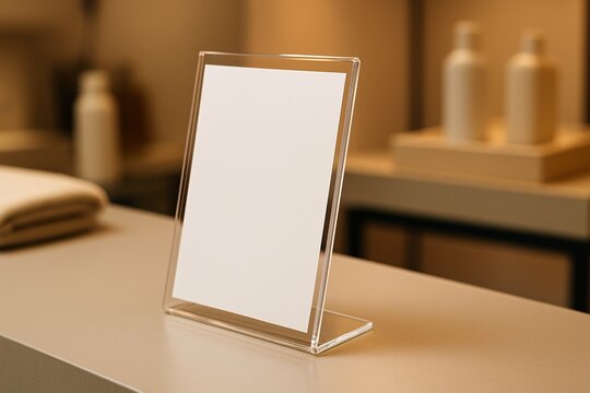 Blank Acrylic Tabletop Sign Display in Warm Interior