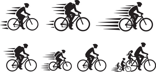 Naklejka premium Cycling Silhouettes in Motion on White Background