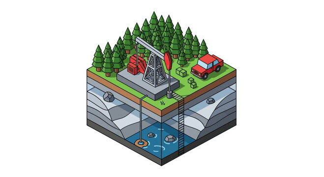 Oil Pump Jack and Drilling Operations in a Forest Setting.