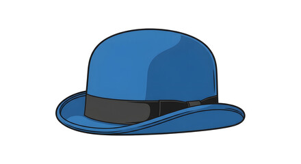 Fototapeta premium Blue bowler hat with black band classic vintage headwear illustration for fashion and costume design isolated on white background