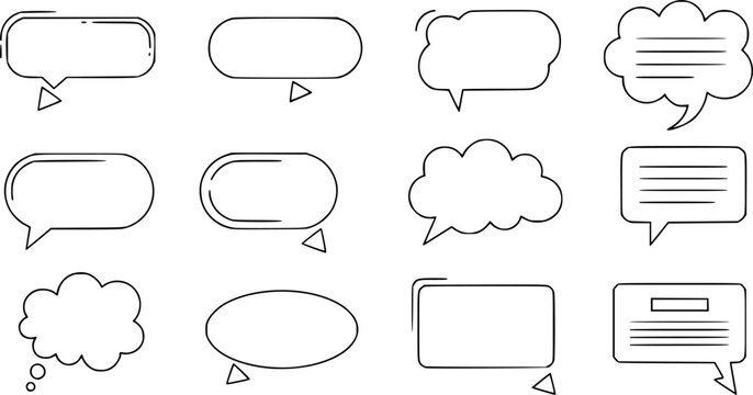 Modern message information memo box, thin line communication thought or say doodle chat, conversation dialogue speech bubble isolated outline icon