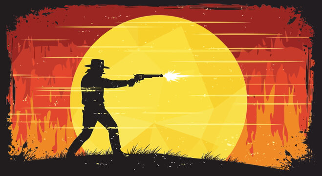 Man in cowboy hat shooting gun.