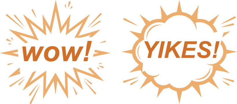 Wow Yikes Comic Book Explosion Bubbles - Pop Art Surprise Exclamation Speech Balloons Orange Starburst Sound Effect Graphics for Design