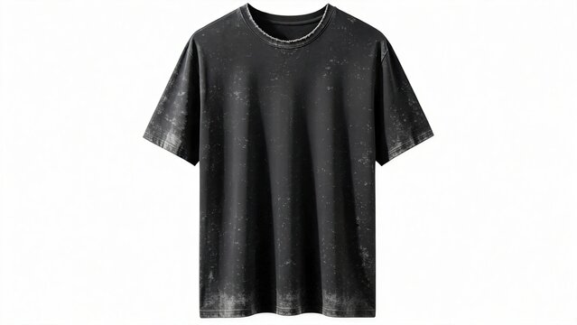 Black Distressed TShirt Isolated On White Background Vintage Washed Look Blank Mockup For Design Urban Streetwear Style Mens Casual Cotton Tee Grunge Texture Fashion Apparel