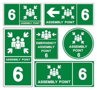Assembly Point 6 Set Symbol Sign, Vector Illustration, Isolated On White Background Label. EPS10