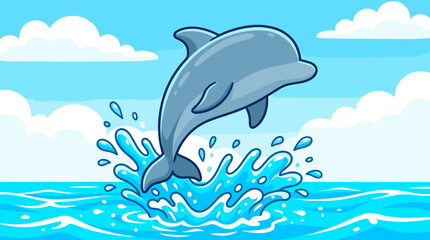 Fototapeta premium Jumping Dolphin Surfing Wave Ocean Sea Life