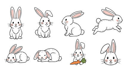 Obraz premium Collection of cute white cartoon bunnies in various playful poses and expressions