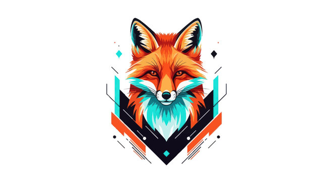 Vibrant fox illustration with geometric elements on white background