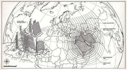Fototapeta premium Global Signal Propagation Map with Communication Station.