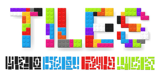 Fototapeta premium Realistic colored plastik constructor parts isolated on dark transparent background. Play and build concept. Vector PNG