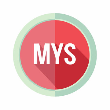 Red button with the letters MYS, flat design