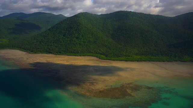 Port of Airlie Beach Great Barrier Reef Whitsunday islands aerial drone view Australia Queensland Hamilton Island Heart of the Reef coastline scenic flight tourist Pacific Ocean Coral Sea AUS