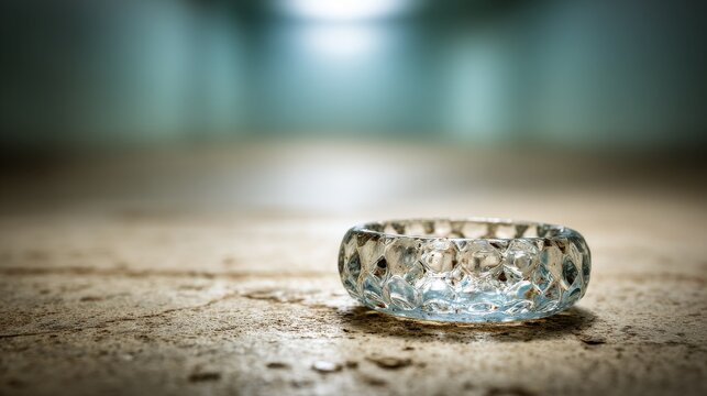 Empty glass ashtray on rough concrete surface
