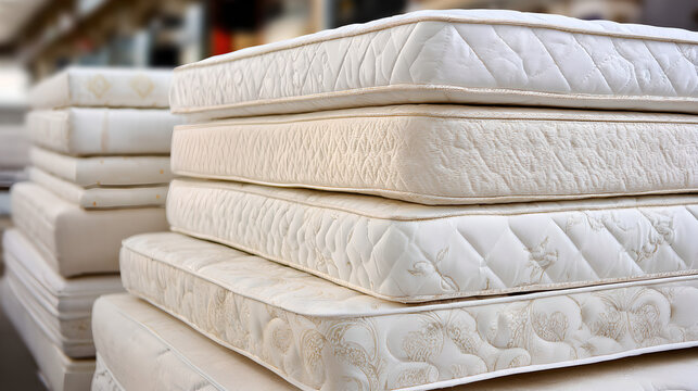 High Quality Comfortable Stacked White Mattresses For Luxury Bedroom Sleep Furniture Display
