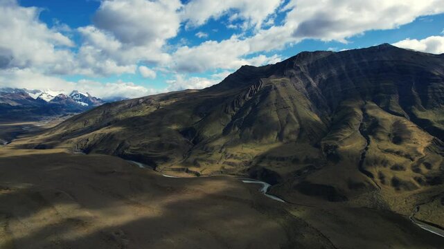 Drone Shot Of Dramatic Folded Mountain Landscape In Patagonia