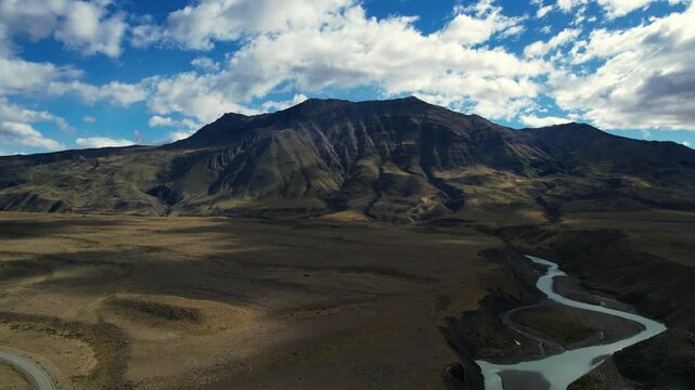 Drone Aerial Of Scenic Patagonia Mountains And Rugged Terrain