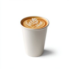 Photograph of an empty white paper cup with a smooth matte texture and a subtle sheen, featuring a slightly tapered cylindrical shape with rounded rim, against a plain white