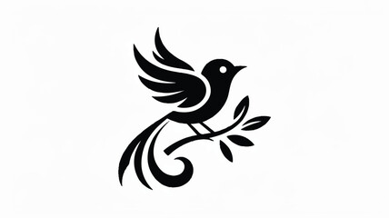 Fototapeta premium A black silhouette of a bird takes flight from a branch.