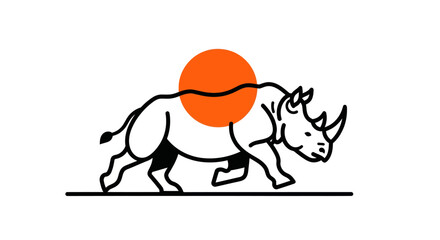 Stylized rhino running under a red sun graphic illustration design © Ultrasjarna