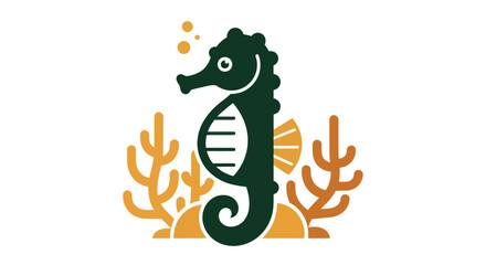 Stylized seahorse illustration with coral reef elements on white background © Ultrasjarna