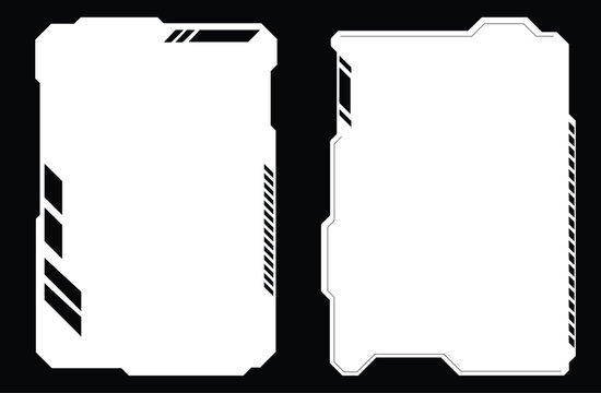 Futuristic sci fi HUD interface frame set with modern cyber tech overlay borders isolated on white background