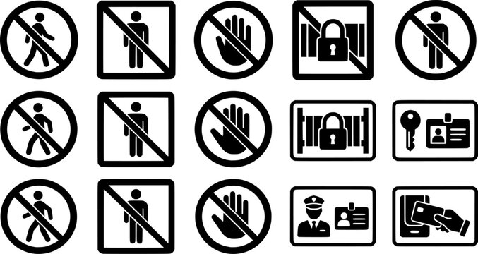 No Public Access Warning Sign. No public access area prohibited safety sign printable prohibition symbol set icon design. no pedestrian sign
