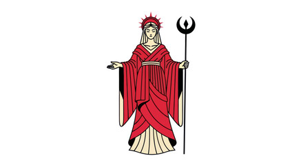 Woman figure in red robe with staff on white background vector