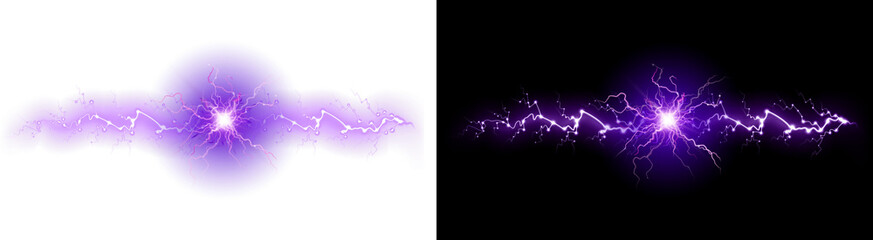 PNG image of Brilliant purple electrical arc discharge with intense central energy burst on transparent background © rehena