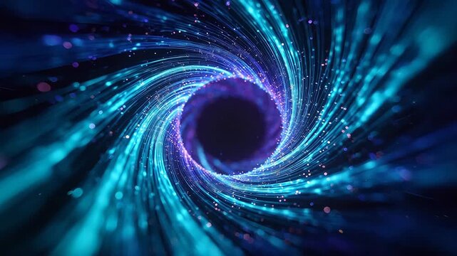 Abstract blue purple spiral light vortex in dark space