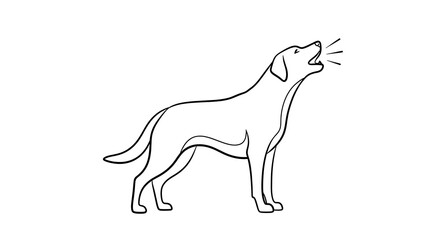 Obraz premium Line art illustration of a dog barking or howling, standing in profile, depicting sound and communication.