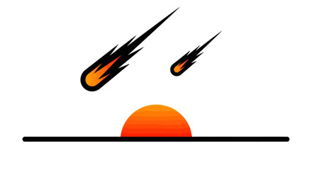 Stylized illustration of celestial phenomena with meteors and sunset © Ultrasjarna