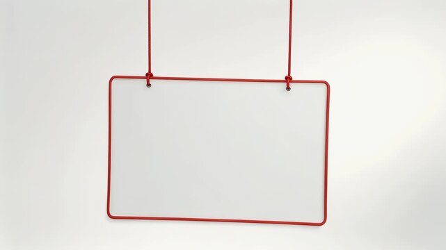 Blank white hanging sign with red frame isolated on white background for design and marketing