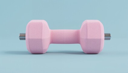 Obraz premium Pink fitness dumbbell isolated on a pastel blue background