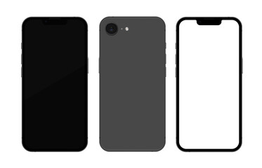 Fototapeta na wymiar Detailed black mobile phone mockup. Front and rear view isolated on transparent background. Vector PNG