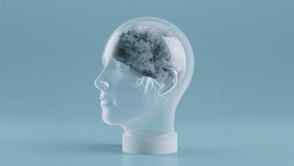 Obraz premium Storm in glass head representing brainstorming and mental health.