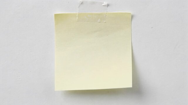 Blank yellow sticky note on white wall for reminders and messages in office or home workspace
