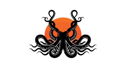 Stylized octopus illustration with orange circle background on white © Ultrasjarna