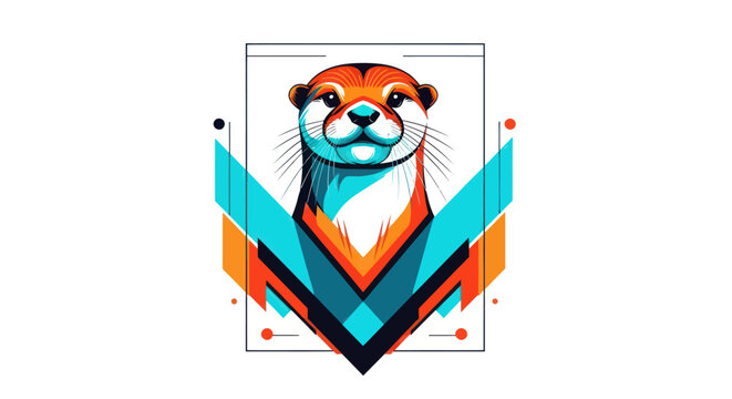 Stylized otter illustration geometric design artwork on white background