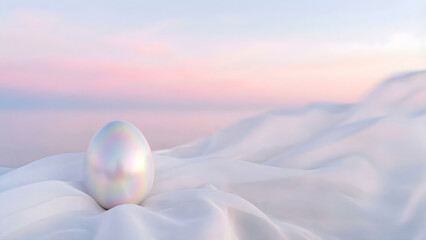 Pearl Easter Egg Resting on Pastel Silk Waves in Soft Light