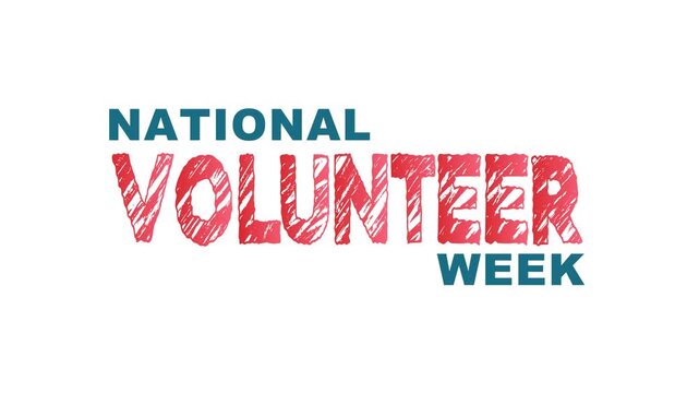 National volunteer week text animation in teal and red, suitable for social media posts and volunteer appreciation campaigns.