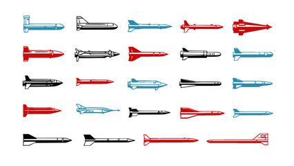 Flat vector icons featuring rockets, spacecraft, and space technology elements. © putri rahayu