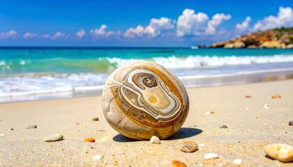 Obraz premium A rock with intricate patterns on a sandy beach