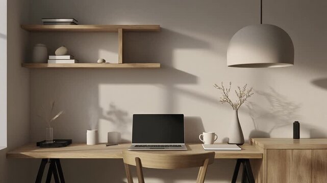 modern home office workspace with laptop and minimalist decor