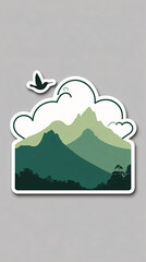 Fototapeta premium Playful mountain scenery illustration sticker art for creative projects in dark blue and purple color wallpaper background