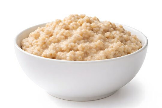 Bowl of hot cooked oatmeal porridge for healthy breakfast isolated on white background image