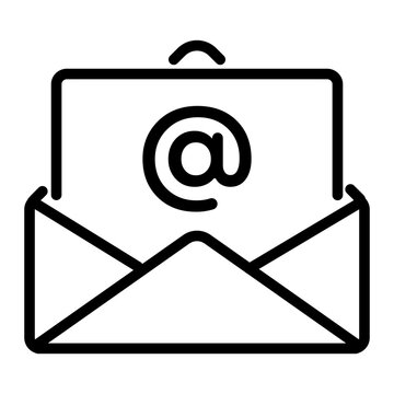 A linear icon of an open envelope with an "at" symbol representing email marketing and newsletters