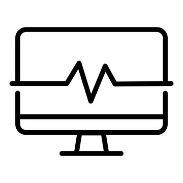 Line icon of a computer monitor with a heartbeat pulse line representing the live health monitoring of a system