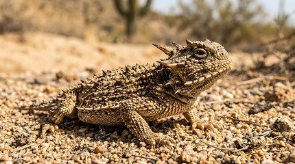 A Desert Horned Lizard Perfectly Camouflaged on Sandy Ground in Its Natural Arid Habitat