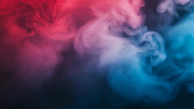 Abstract image of swirling, ethereal clouds with a gradient of red, pink, and blue hues
