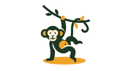 Cartoon monkey hanging from a branch isolated on white background © Sastro
